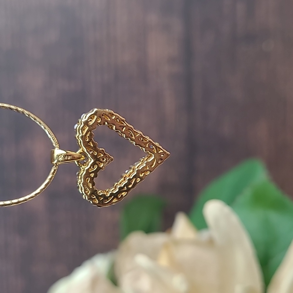 ♡VALENTINES DAY SPECIAL♡ 1CT TDW 18KT YELLOW GOLD HEART PENDANT - Picture 5 of 12